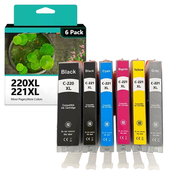 Compatible Ink Cartridge PGI-220XL CLI-221XL Replacement for Canon PGI220 CLI221 XL MX870 MX860 MP620 MP560 MP980 Printers (6 Pack)
