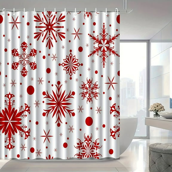 Jbralid Red Snowflake Pattern Polyester Shower Curtain for Home Bathroom Bath Tub Decoration 72x72 inch
