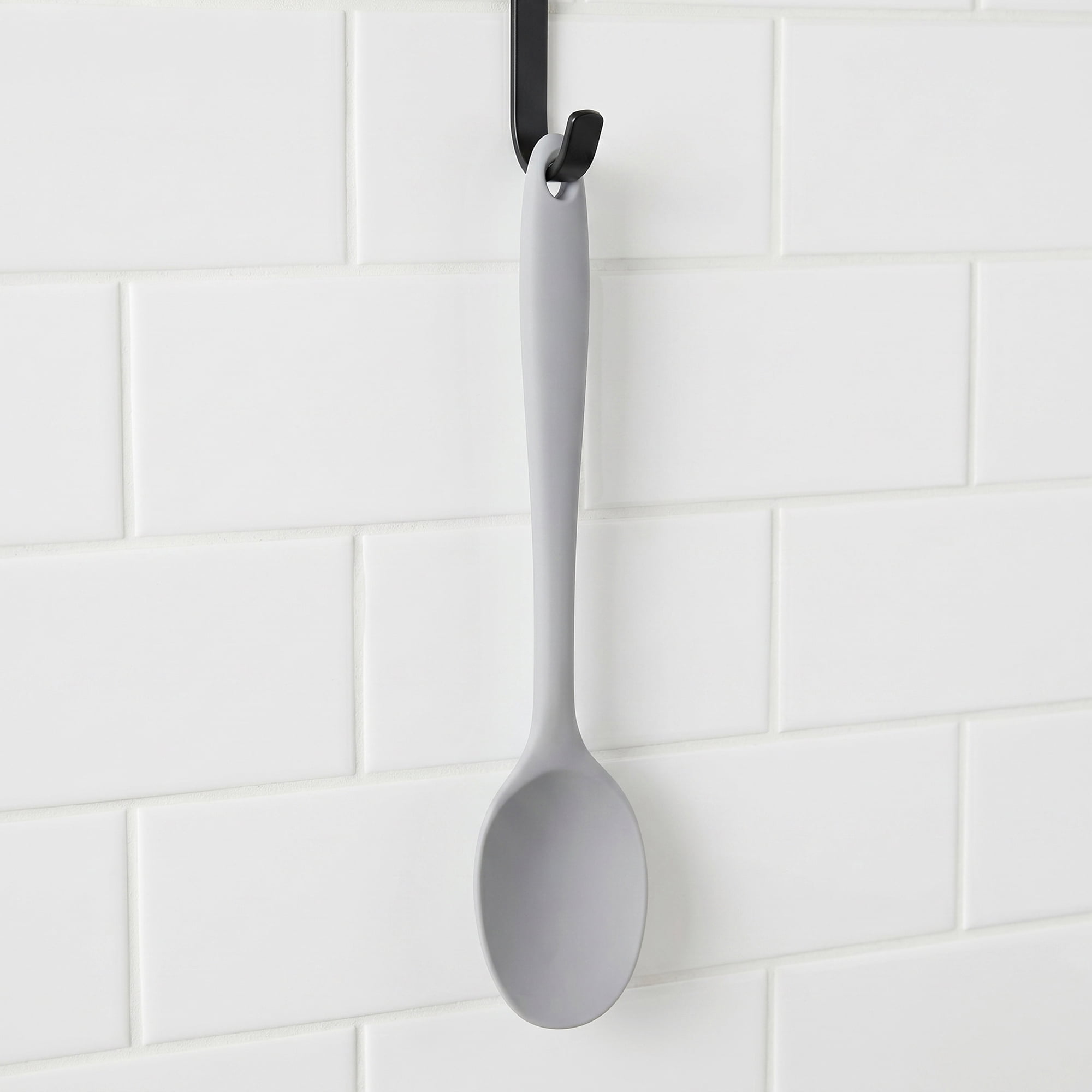 Unique Bargains Silicone Non Stick Heat Resistant Cooking Spoon Dark Grey 11x2.3in