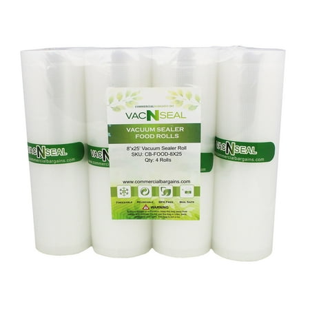 4 Commercial Bargains 8" x 25' Vacuum Food Sealer Saver Rolls Bags Freezer