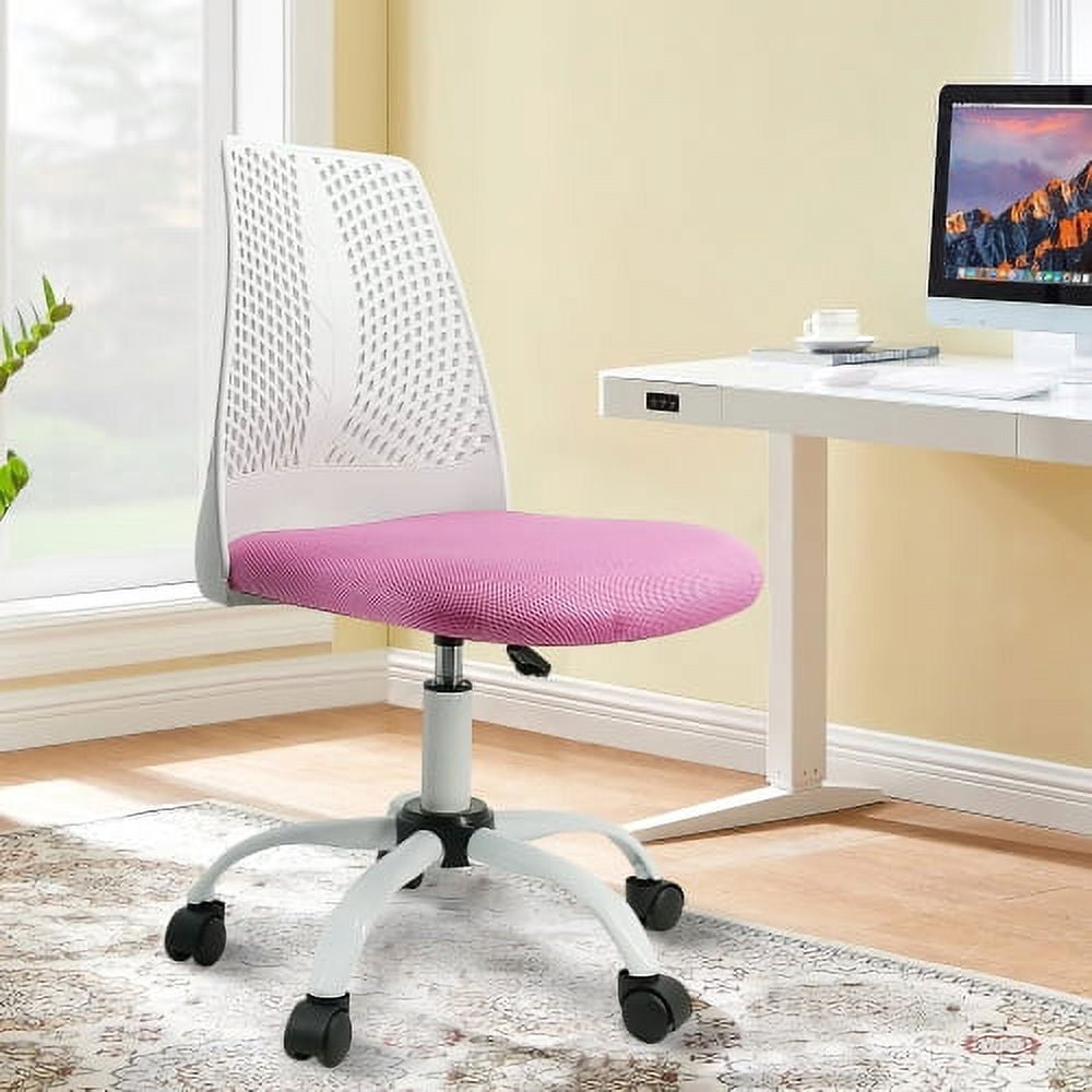 Armless Ergonomic Office and Home Pink Chair with Supportive Cushioning