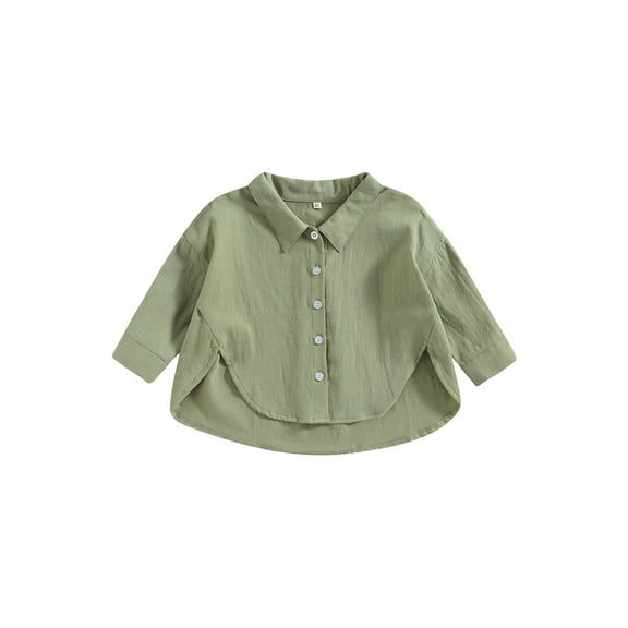 Canrulo Toddler Baby Girl Boy Button Down Shirt Casual Long Sleeve Oversized Hippie Tops Irregular Hem Clothes Olive Green 5-6 Years
