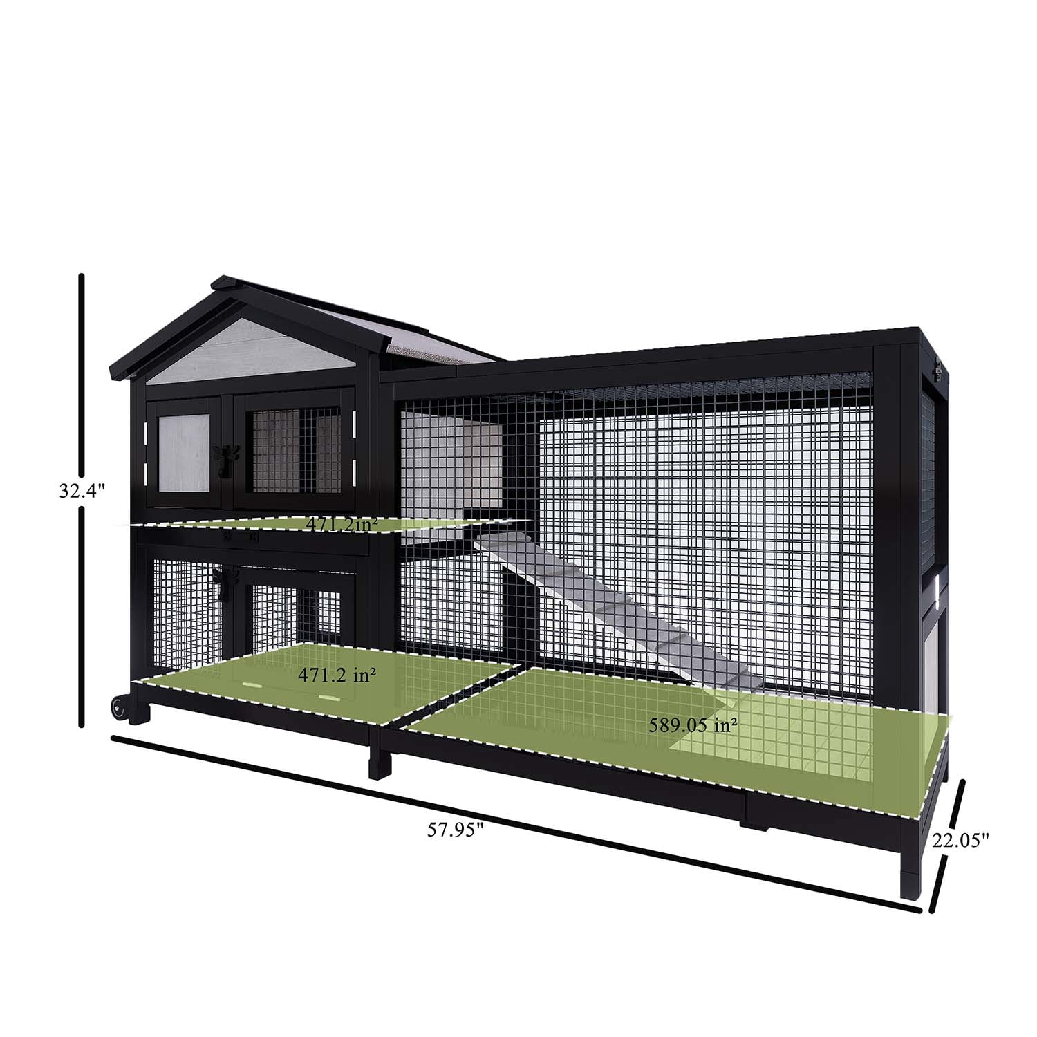 Uoyoutar Large Rabbit Hutch Indoor Outdoor Chicken Coop Wooden Bunny Cage with Waterproof Roof