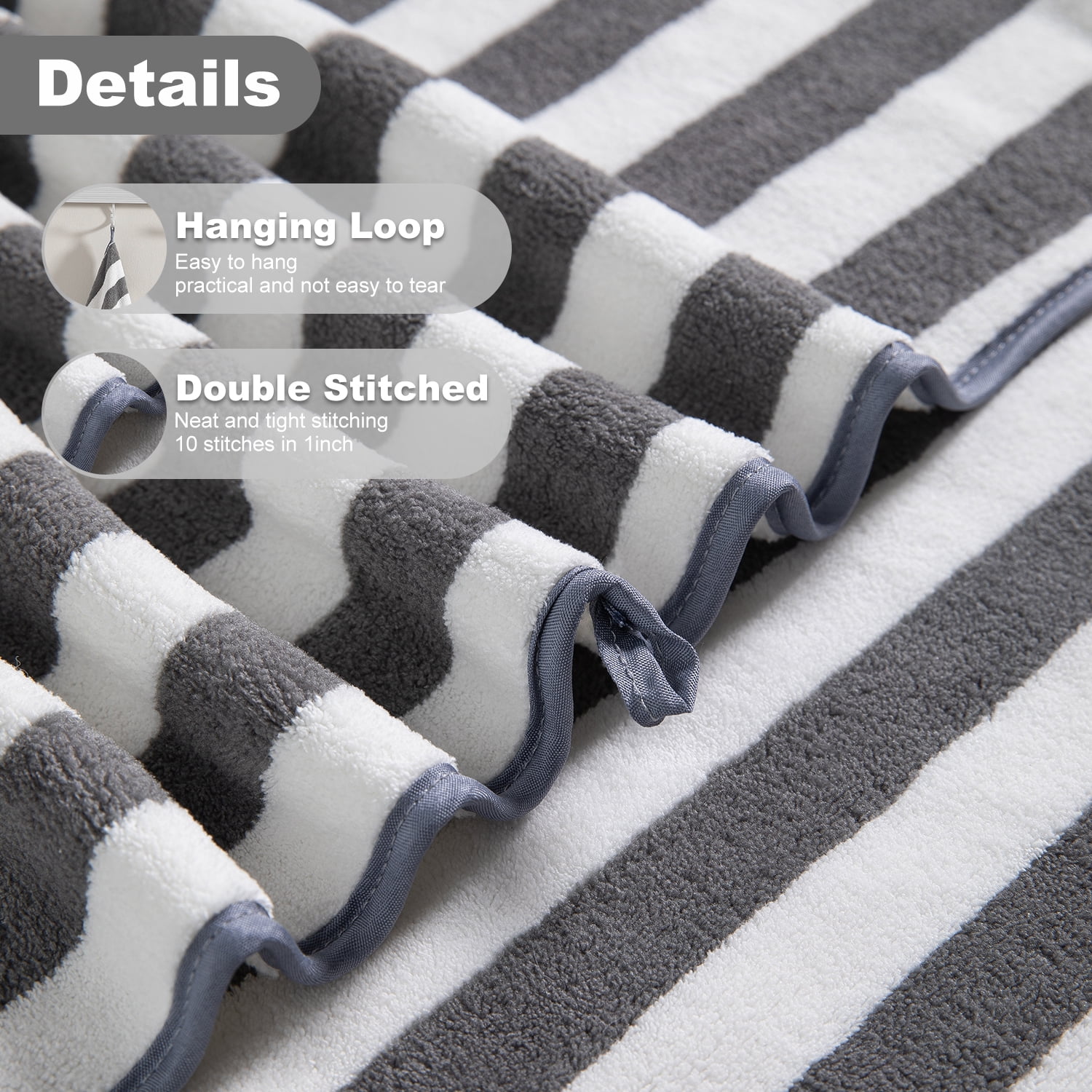 Smuge 12 Pcs Stripe Family Bath Towels Set - 4 Bath Sheet Towels, 4 Hand Towels, 4 Washcloths, Microfiber Soft Shower Towel for Bathroom Gym Spa(Dark Gray)