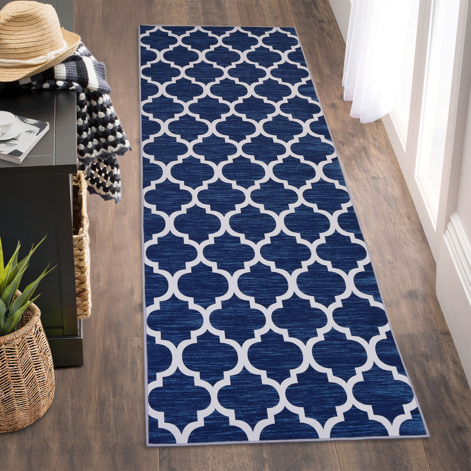 Custom Sized Carpet Runner Rug Navy Blue Color Rubber Backed Non Slip –  Custom Size Runners