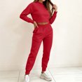 thumbnail image 4 of Women's 2 Piece Outfits Fall Winter Jogger Suits Long Sleeve Crop Tops and Sweatpants Comfy Loungewear Sets with Pockets Casual Tracksuit Red, 4 of 7