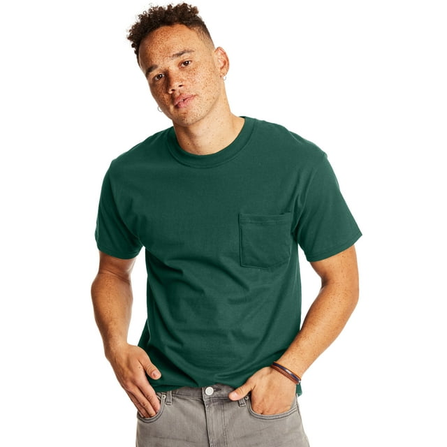 Hanes T-Shirt à Poche pour Adulte Beefy-T Lot de 2, 2TG, Forêt Profonde