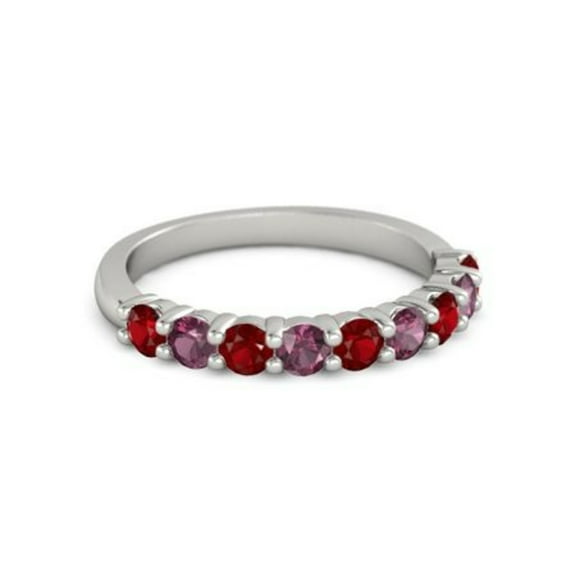 925 Sterling Silver Round 2.50 MM Ruby Rhodolite Half Eternity Women Ring