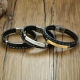 thumbnail image 3 of 19.5cm PU Leather Silver/Gold/Black Bracelet for Male Men Stainless Steel Bangle, 3 of 9