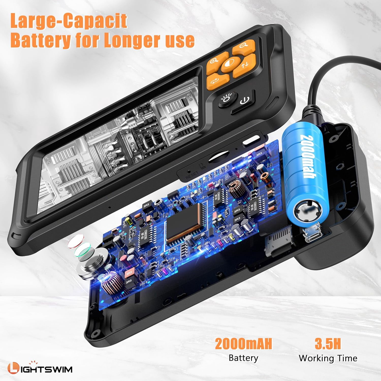 1080P Industrial Digital Borescope, 4.3 Inch IPS Endoscopic Inspection Camera with Handheld IP67 Waterproof Snake Sewer with 8 LED Lights, Semi-Rigid Cable