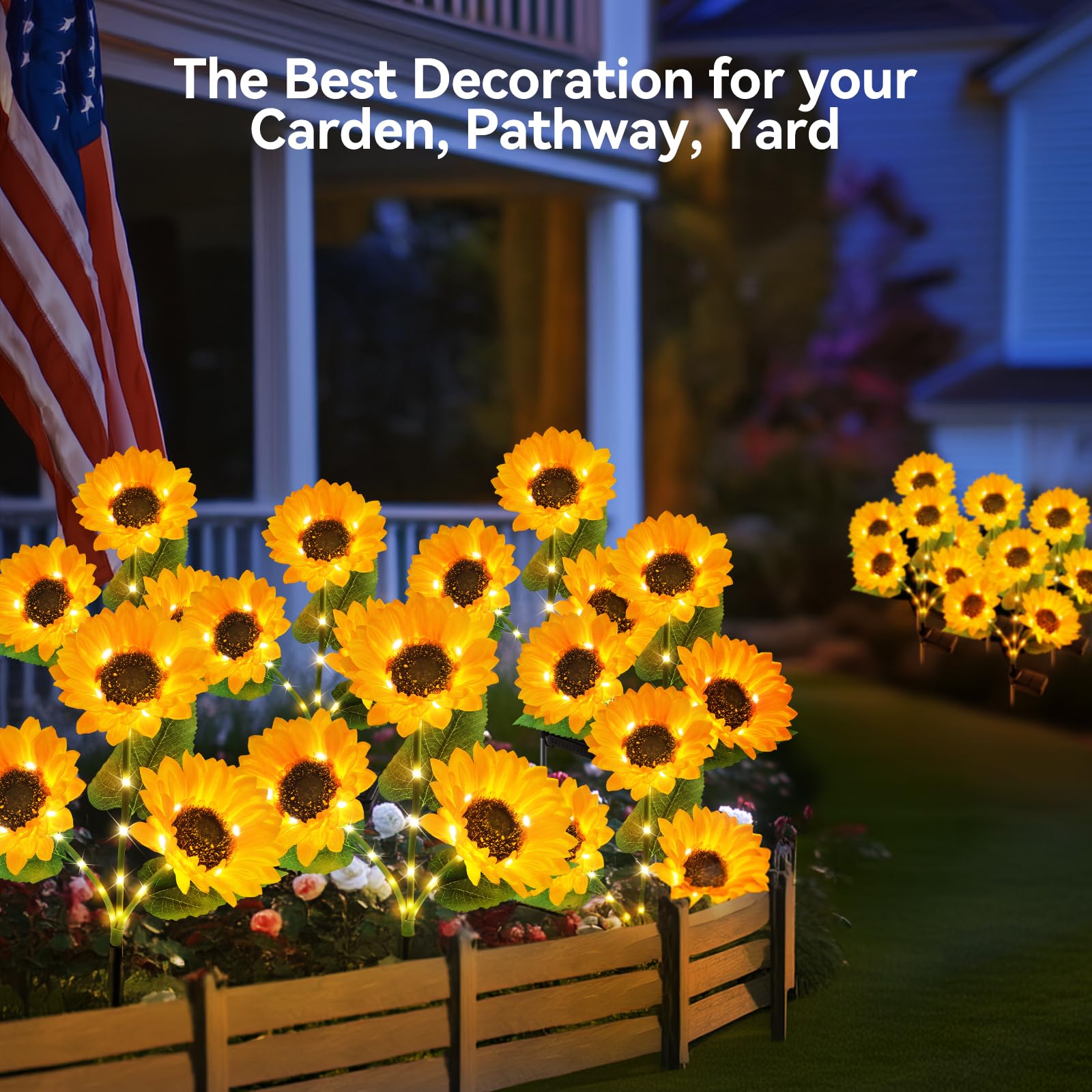 4 Pack with 24 Solar Sunflower Lights Outdoor Waterproof, Bright Solar Sunflower Lights for Lawn Yard Pathway
