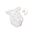 thumbnail image 6 of Arvbitana 2Pcs Baby Summer Outfits, O-Neck Ruffle Sleeves Romper + Hairband for Toddlers, Girls, 6 of 8