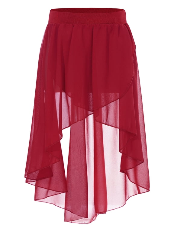 Kids Girls Asymmetric Chiffon Skirt for Ballet Dance Performance Burgundy 6