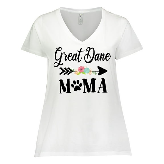 Inktastic Great Dane Mama with Flowers and Arrow Women's Plus Size V-Neck T-Shirt