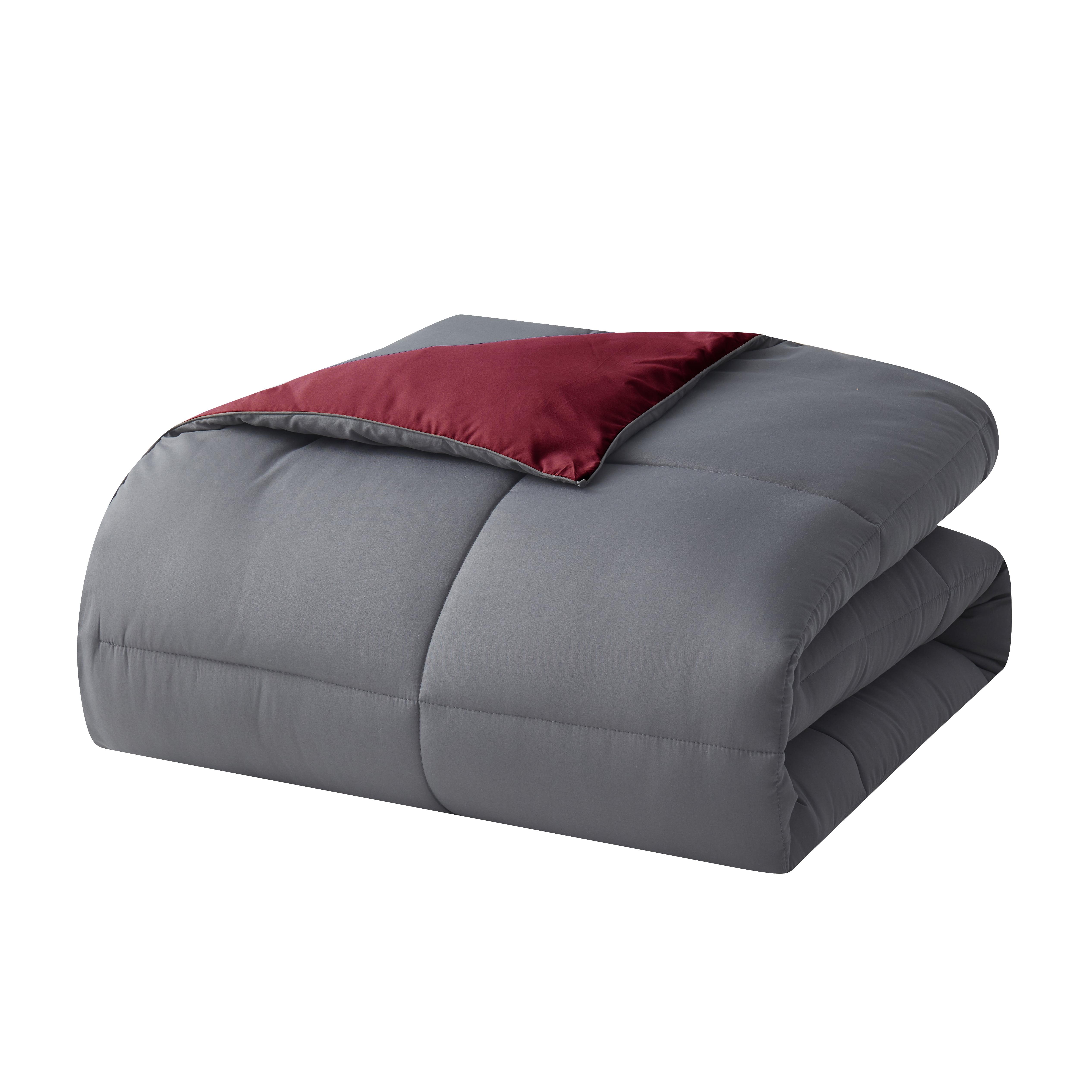 Nestl 3-Piece Soft Down Alternative Reversible King Comforter Set, King/Cal King, Grey & Burgundy