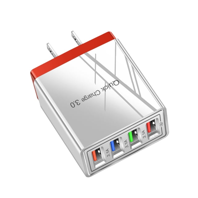 E 4 Port Usb Hub Charger With Qc3.0 Led Indicator Us Plug For Phones Tablets And Other Devices