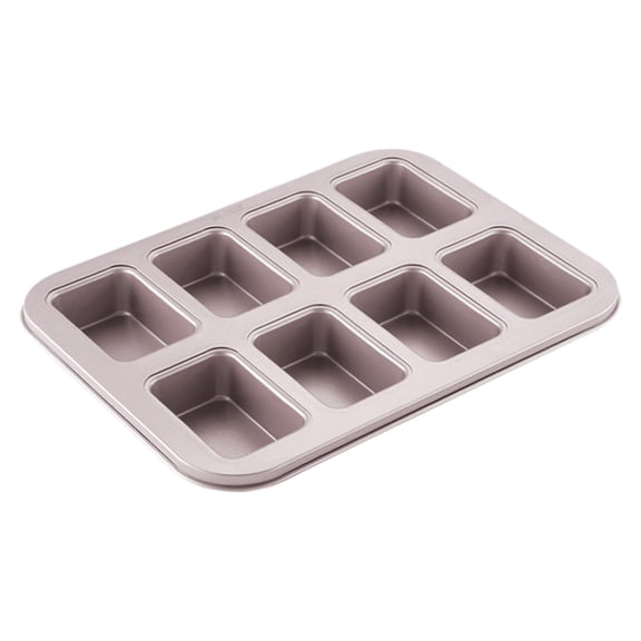 CHEFMADE Brownie Cake Pan, 8-Cavity Non-Stick Rectangle Petite Loaf Pan Bakeware for Oven Baking (Champagne Gold)