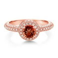 thumbnail image 2 of Gem Stone King 18K Rose Gold Plated Silver Red Garnet and White Moissanite Engagement Ring for Women (1.56 Cttw, Round 5MM, Available in Size 5, 6, 7, 8, 9), 2 of 6
