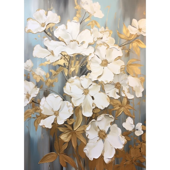 Flowers Trimmed with Gold DIY 5D Diamond Art Paint with Full Drill Round Diamond Gems Painting by Number Kits for Adults Art Craft Home Wall Decor 11.8x15.8inch