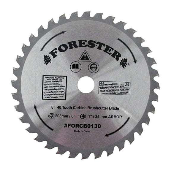 Brush Cutter Blade - Forester 8-Inch x 40 Tooth Carbide Tip Metal Cutting Attachment Blades for Grass Hedge Trimmer Brush Cutters Weed Eater 1" Arbor with 20mm Adapter Attachments