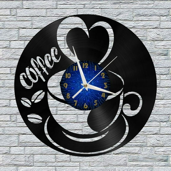 Enjoy Coffee 12 Inch Vinyl Record Wall Clock - Silent, Creative, and Unique Clock for Living Room, Entryway, or Bedroom Decor - Perfect Gift Idea(12 inchs B without LED)