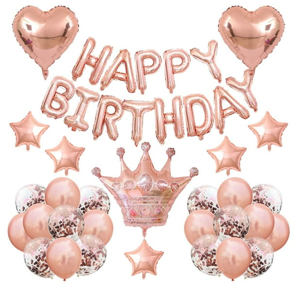 Globos de Feliz Cumpleaños, Globos con Letras, Globos de Estrella y Corazón para Jardín Exterior Oro rosa