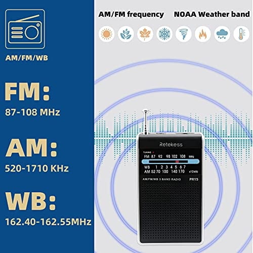 Retekess PR15 Pocket NOAA Radio meteorológica, AM FM Radio meteorológi