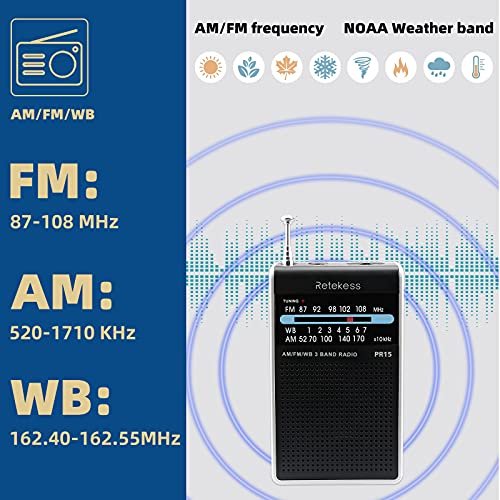 Retekess PR15 Pocket NOAA Radio meteorológica, AM FM Radio meteorológi