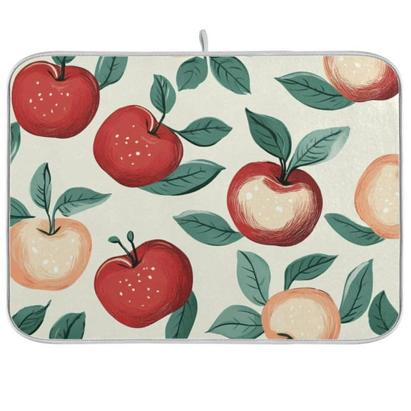 Red Yellow Apples Dish Drying Mat Dish Drainer Rack Mats Water Absorbent Non-Slip Easy Clean Heat Resistant for Kitchen Counter