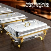 Jacgood Rectangle Golden Chafing Dish Buffet Set Half Pan, 8Qt 4 Pack Stainless Steel Catering Warmer Set with Water Pan for Home Party, Buffets, Wedding, Banquet, Catering Events
