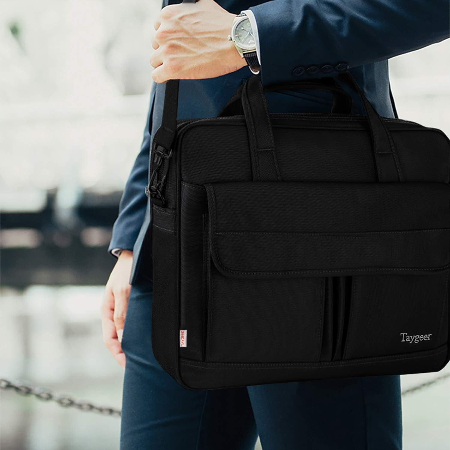 Taygeer Laptop Briefcases for Men, 15.6in Waterproof Work Bag with Laptop Compartment, Black