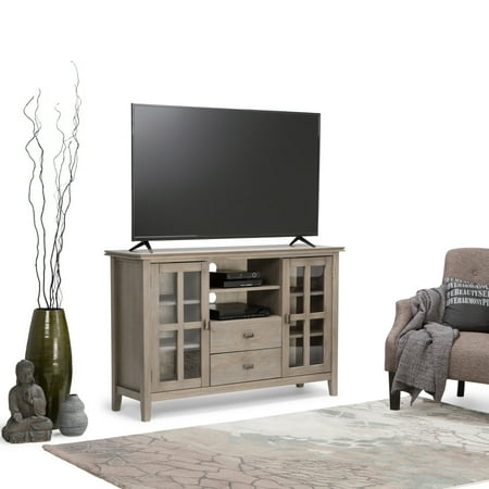 Distressed Grey Furniture WyndenHall Stratford Solid Wood 53 inch Wide Contemporary TV Media Stand in Distressed Grey For TVs up to 55 inches ()