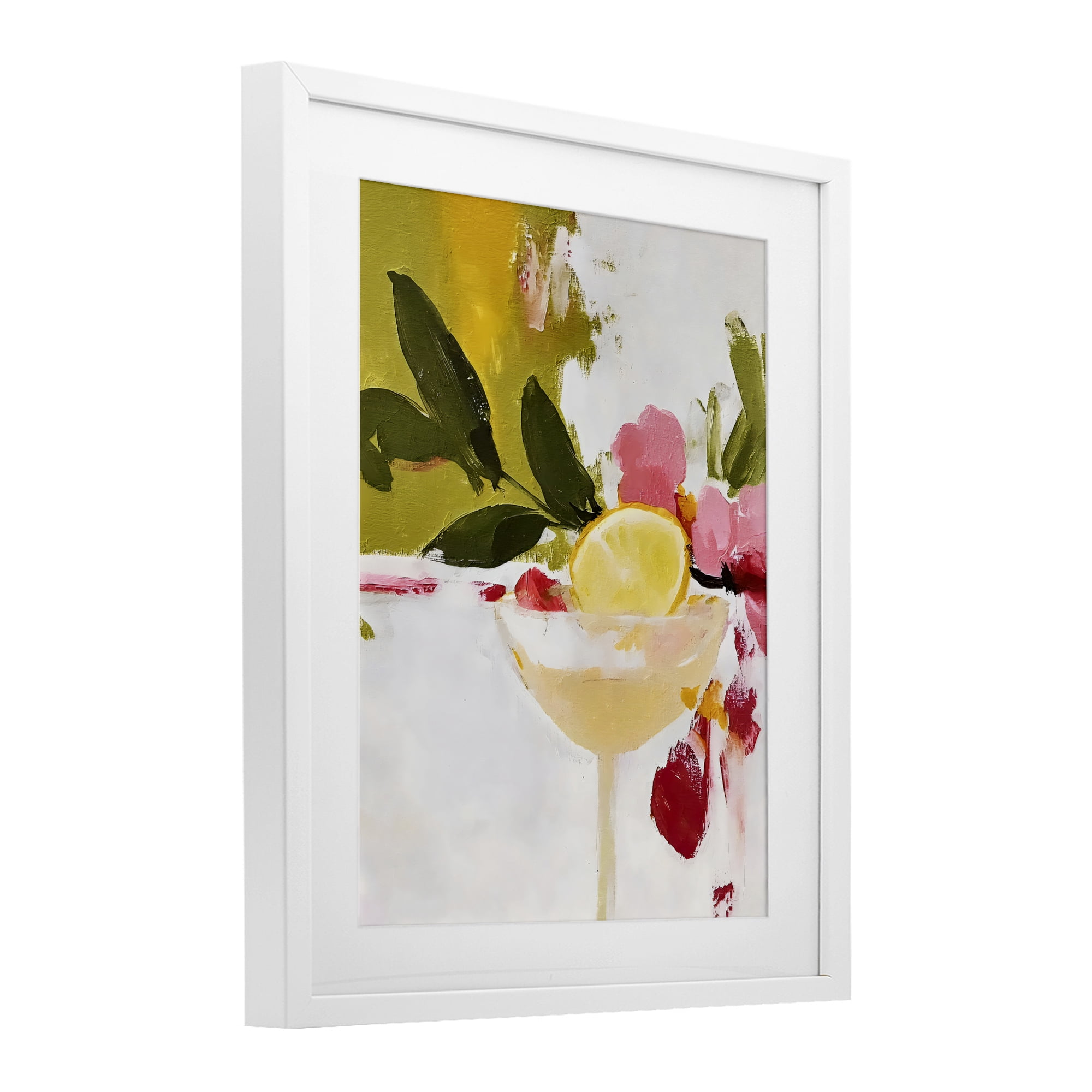 Stupell Industries Red & Pink with Lemons White Framed Print Under Glass, design by Riley B