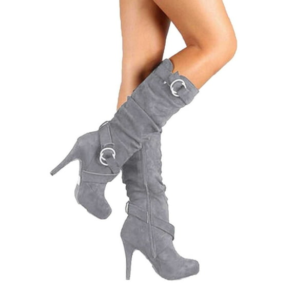 Patlollav Winter Womens Plus Size Boots Pointed Soled Thick Ladies High Heels Boots Shoes