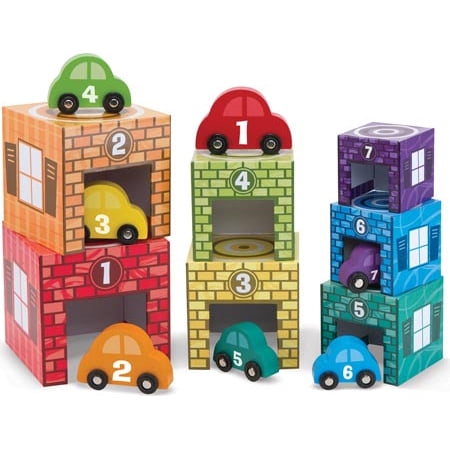 Melissa & Doug Nesting & Sorting Garages & Cars (Developmental Toys, Match-and-Stack Set, 7 Cars & Garages)