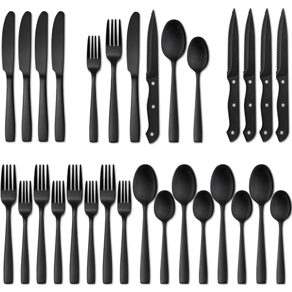 Juego de cubiertos Hiware negro mate 24 piezas para 4 con Steak K