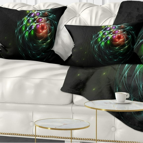 Designart Green 3D Surreal Fractal Design - Abstract Throw Pillow - 12x20