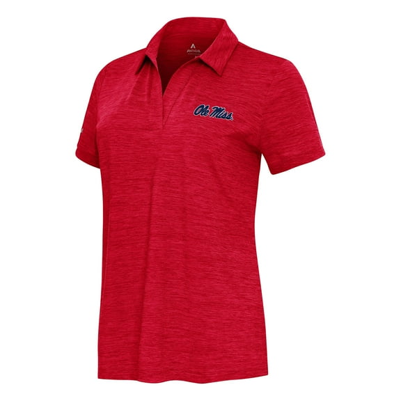 Women's  Antigua Heather Red Ole Miss Rebels Layout V-Neck Polo