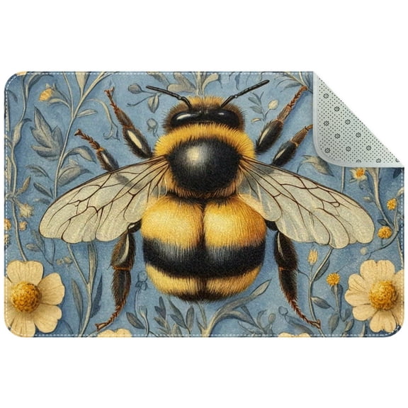 PhooArto Doormat Custom Indoor Welcome Door Mat, Yellow Flowers Bee Home Decorative Entry Rug Garden/Kitchen/Bedroom Mat Non-Slip Rubber 24x16in