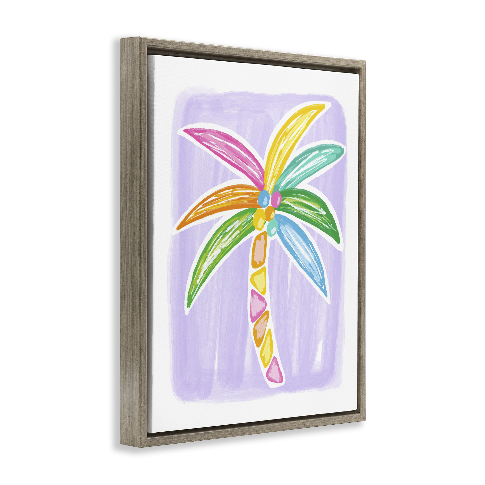Stupell Industries Pastel Palm on Purple Botanical & Floral Painting Brown Floater Framed Canvas Art Print Wall Art, 17 x 21