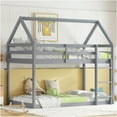 thumbnail image 2 of JERFIT Twin over Twin Low Profile House Frame Bunk Bed with Ladder & Guardrails, Rubber Wood, Gray, 2 of 9