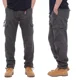 thumbnail image 4 of Mono de algodón sencillo, pantalones informales para hombre, cintura elástica, pantalones con múltiples bolsillos de talla grande, 4 of 5