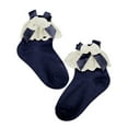 thumbnail image 2 of Zanarzt Toddler Girl Dress Socks with Ruffles Childrens Bow Mid Tube Socks Lolita Lace Lace Baby Socks Jacquard Cotton Socks Navy,6-8 Years, 2 of 6