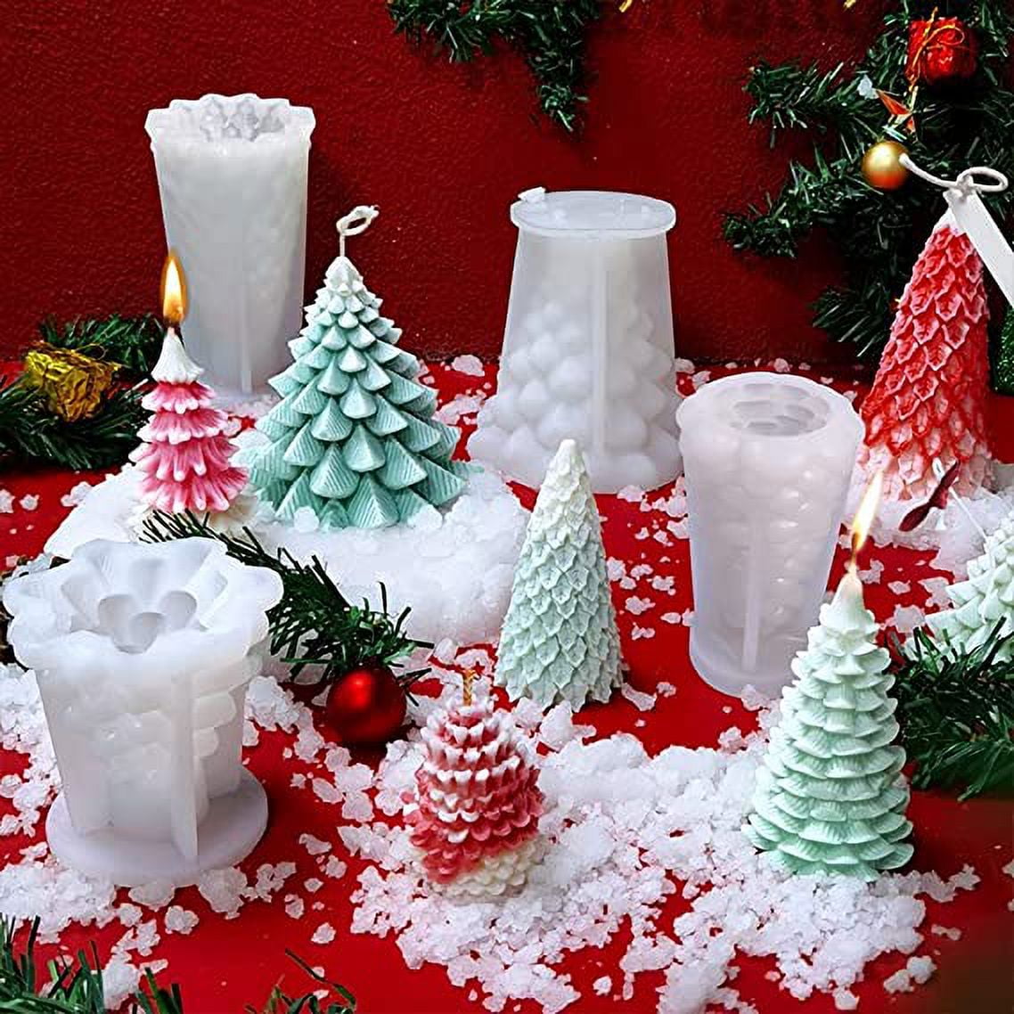 Nvzi 7Pcs 3D Christmas Candle Mold, Candle Silicone Mold Christmas Tree, Santa Claus, Christmas Hat, Snowman with Broom, DIY Candle Plaster Soap Craft Making Tool