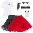thumbnail image 4 of Hip Hop 50s Shop 1950s Adult 7 Piece Costume Set Poodle Skirt, Petticoat, Polo Shirt with Accessories (XXX-Large Red Polka Dot), 4 of 6