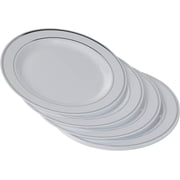 Crown Display Silver Line Round Plastic Plate Combo - 60 Piece set of Hard Plastic Dinnerware - 30 10.25 Dinner and 30 - 7.5 Salad/Dessert