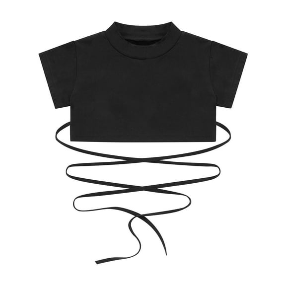 vastwit Girls Short Sleeves Crop Tops Dancewear Jazz Hip-hop Street Dance Costumes Athletic T-Shirt Activewear Black 10