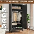 thumbnail image 5 of Metal Armoire Wardrobe Closet, 71" Tall Clothing Storage Cabinet with Hanging Rods, Household Closet Organizers with Adjustable Shelves for Home Office or Gym (Black), 5 of 7