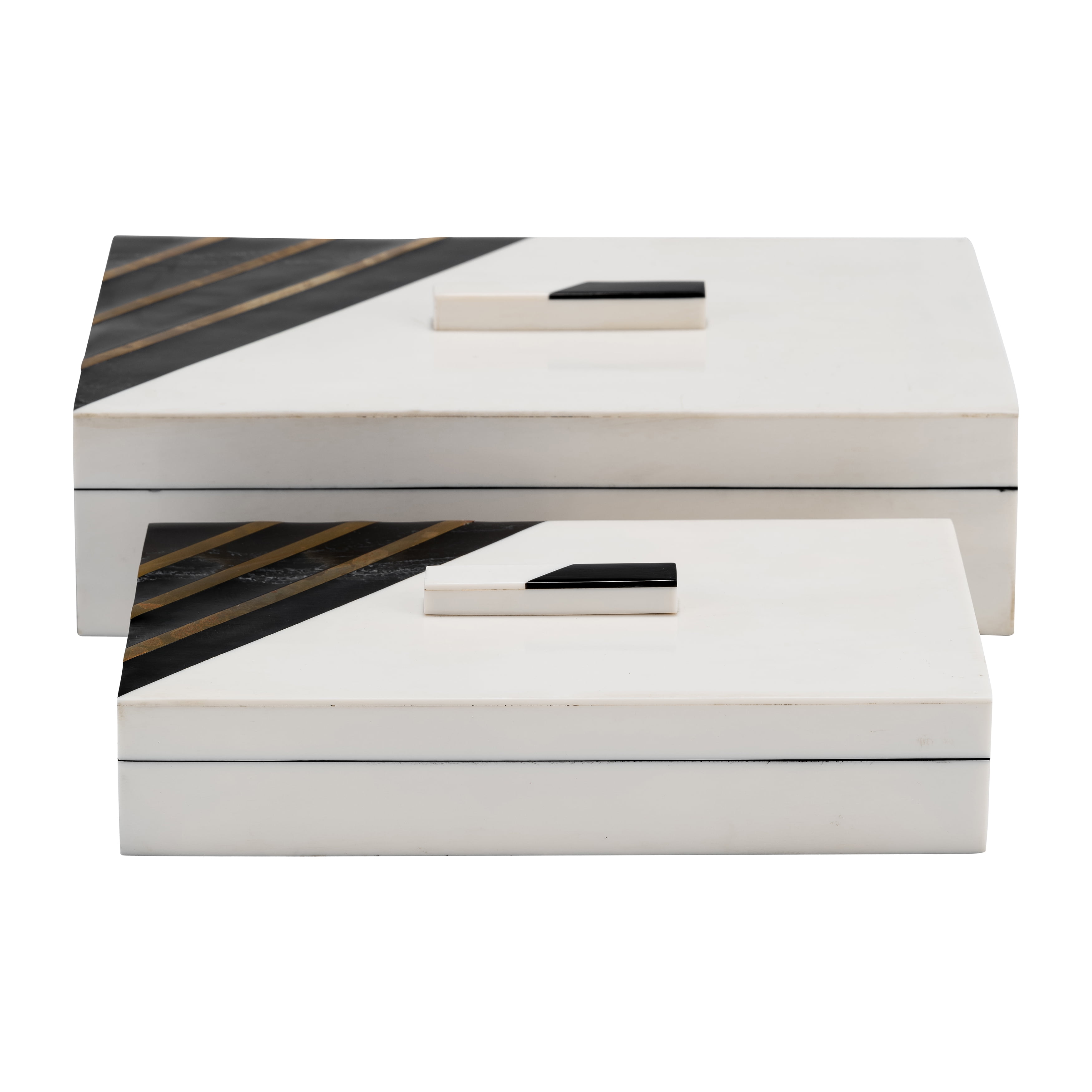 Sagebrook Home Resin (Set of 2) 10/12 Harlequin Boxes Black/White