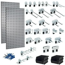 Triton Products LB18-GKit (2) 18" W x 36" H x 9/16" D Gray Steel Pegboards with28 Hooks and 2 Bins